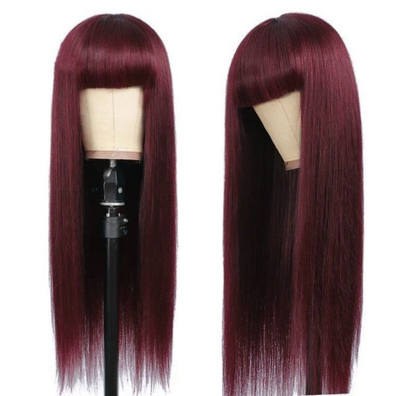 Women's Fashionable Red Long Straight Wig with Bangs 26Inch Heat Resistant Synthetic Natural Looking Soft Hair for Daily Wear, Cosplay, Halloween, Music Festivals, and Christmas Events for Ladies Gift