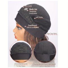 FBK Women's Wig Headbands Wigs Curly Hair 24 Inch Brown Wigs Women'S Synthetic Wig Breathable Mesh Cap QSROCIO