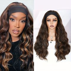FBK Women's Wig Headbands Wigs Curly Hair 24 Inch Brown Wigs Women'S Synthetic Wig Breathable Mesh Cap QSROCIO