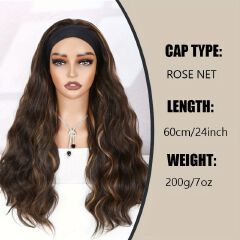 FBK Women's Wig Headbands Wigs Curly Hair 24 Inch Brown Wigs Women'S Synthetic Wig Breathable Mesh Cap QSROCIO