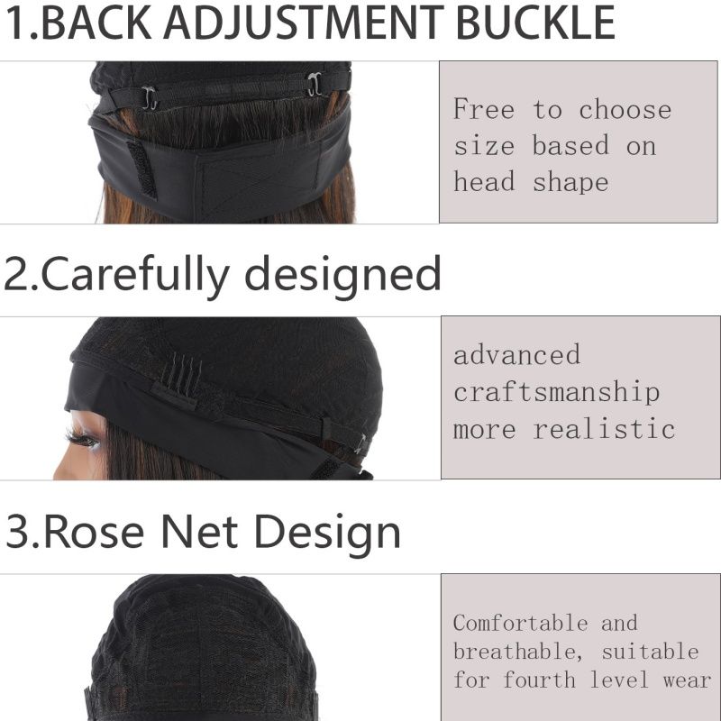 Women's Wig Headband Wig Straight Hair Wig 16 Inch Black And Brown Women'S Synthetic Wig Breathable Mesh Cap QSROCIO