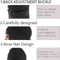 Women's Wig Headband Wig Straight Hair Wig 16 Inch Black And Brown Women'S Synthetic Wig Breathable Mesh Cap QSROCIO