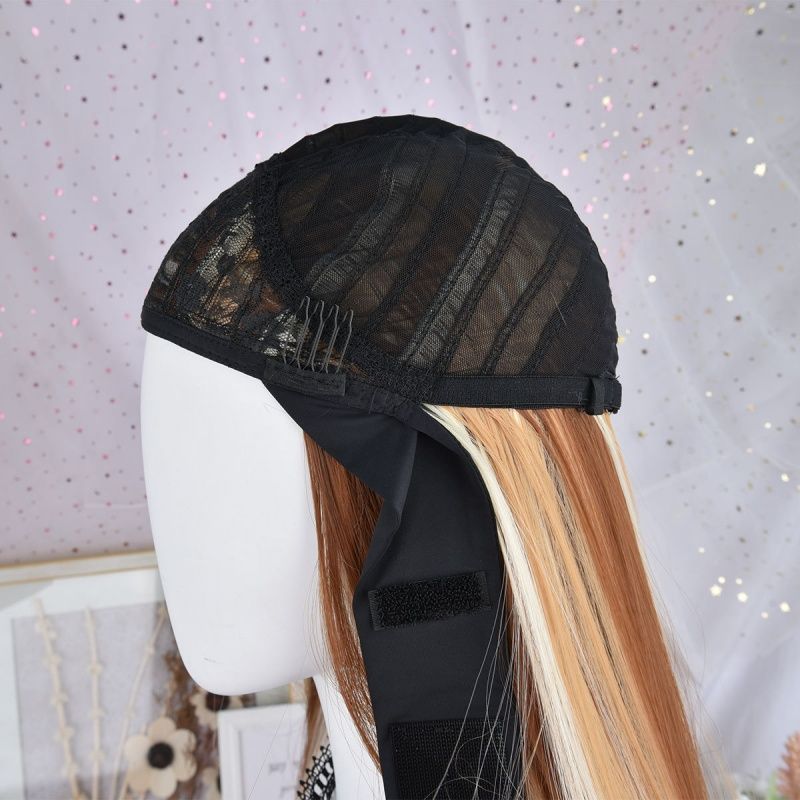 Girl's Wig Headband Wig Brown Gradient Straight Wig for Women Heat-Resistant Synthetic Fiber Wig Fashionable and Trendy Wig Suitable for Daily Wear and Holiday Gifts