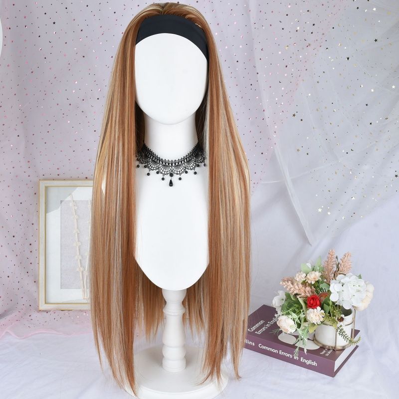 Girl's Wig Headband Wig Brown Gradient Straight Wig for Women Heat-Resistant Synthetic Fiber Wig Fashionable and Trendy Wig Suitable for Daily Wear and Holiday Gifts