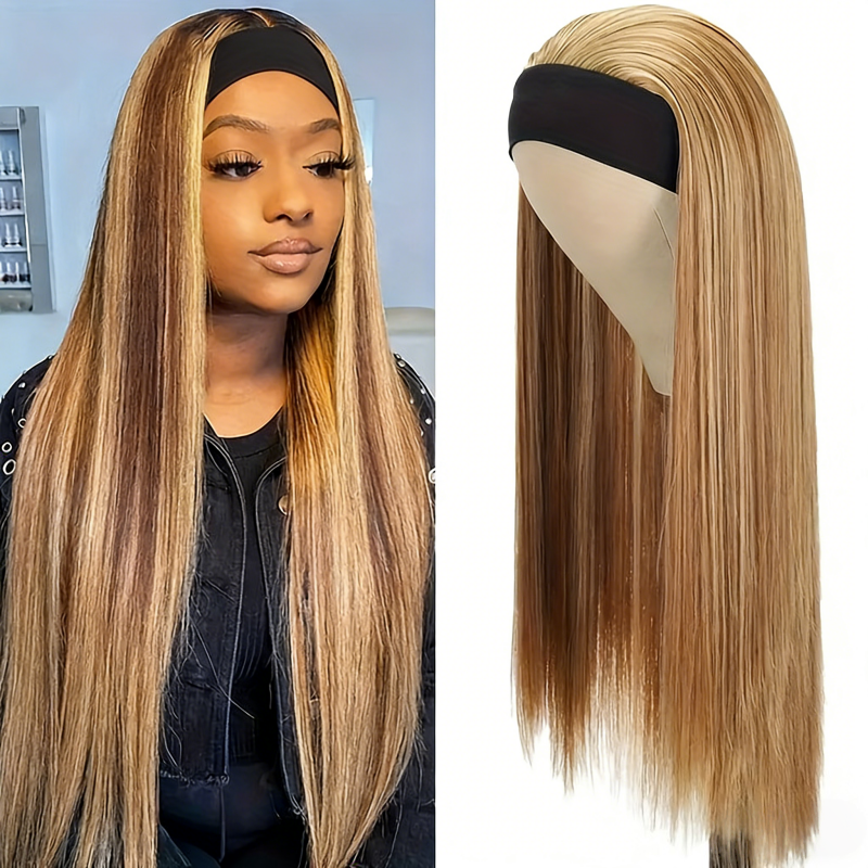 Girl's Wig Headband Wig Brown Gradient Straight Wig for Women Heat-Resistant Synthetic Fiber Wig Fashionable and Trendy Wig Suitable for Daily Wear and Holiday Gifts