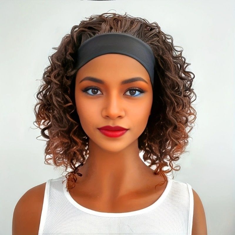 Women's Headband Wig Small Curly Short Hair Wig Made of Heat-Resistant Synthetic Fiber Suitable for Women's Daily Wear and Holiday Attire Women's Wig