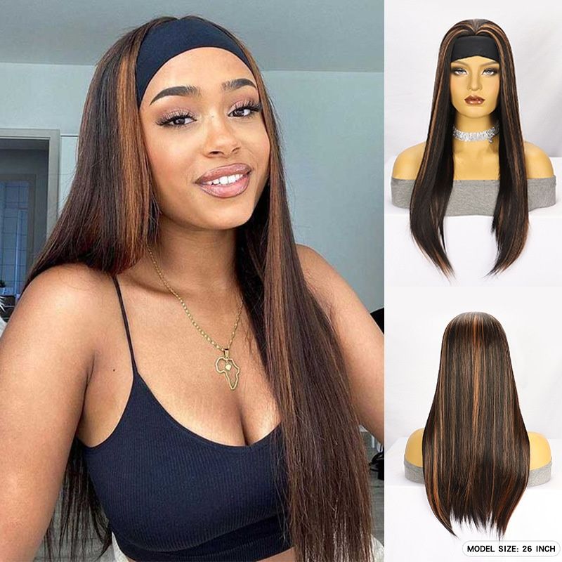 Headband Wig Women's Wig Fashionable Women's Wig Gradient Color Long Straight Wig Made of Heat-Resistant Synthetic Fiber Suitable for Women Wear Perfect Holiday Gift