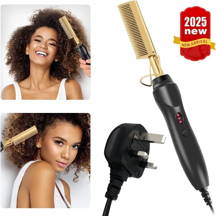 【Promotion】Electric Straightening Comb with Anti-Scald Pressing - Portable Heated Curling Iron for Wet and Dry Hair Styling, for Men and Women