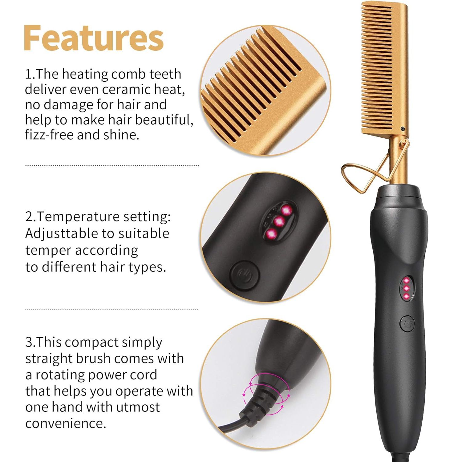 【Promotion】Electric Straightening Comb with Anti-Scald Pressing - Portable Heated Curling Iron for Wet and Dry Hair Styling, for Men and Women