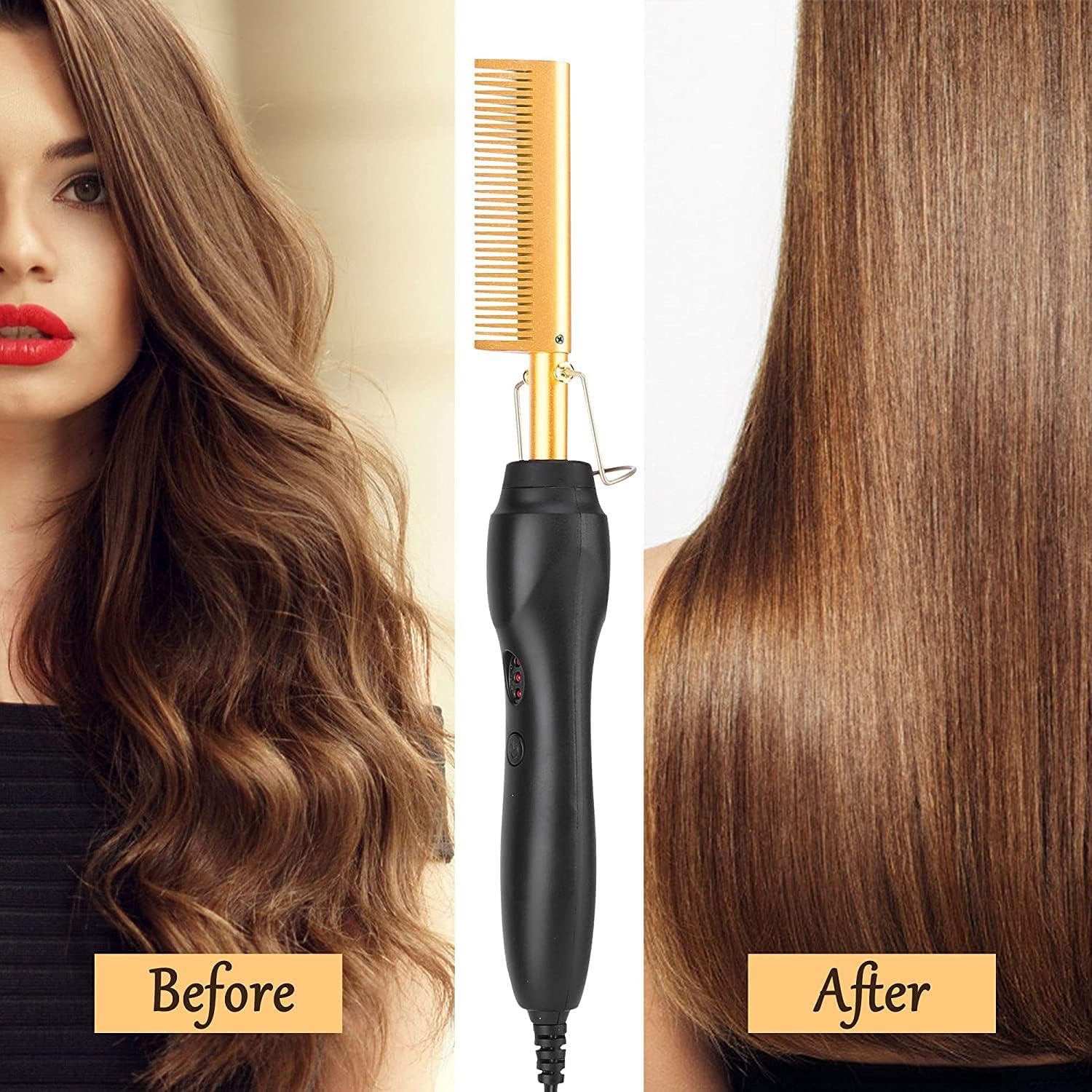 【Promotion】Electric Straightening Comb with Anti-Scald Pressing - Portable Heated Curling Iron for Wet and Dry Hair Styling, for Men and Women