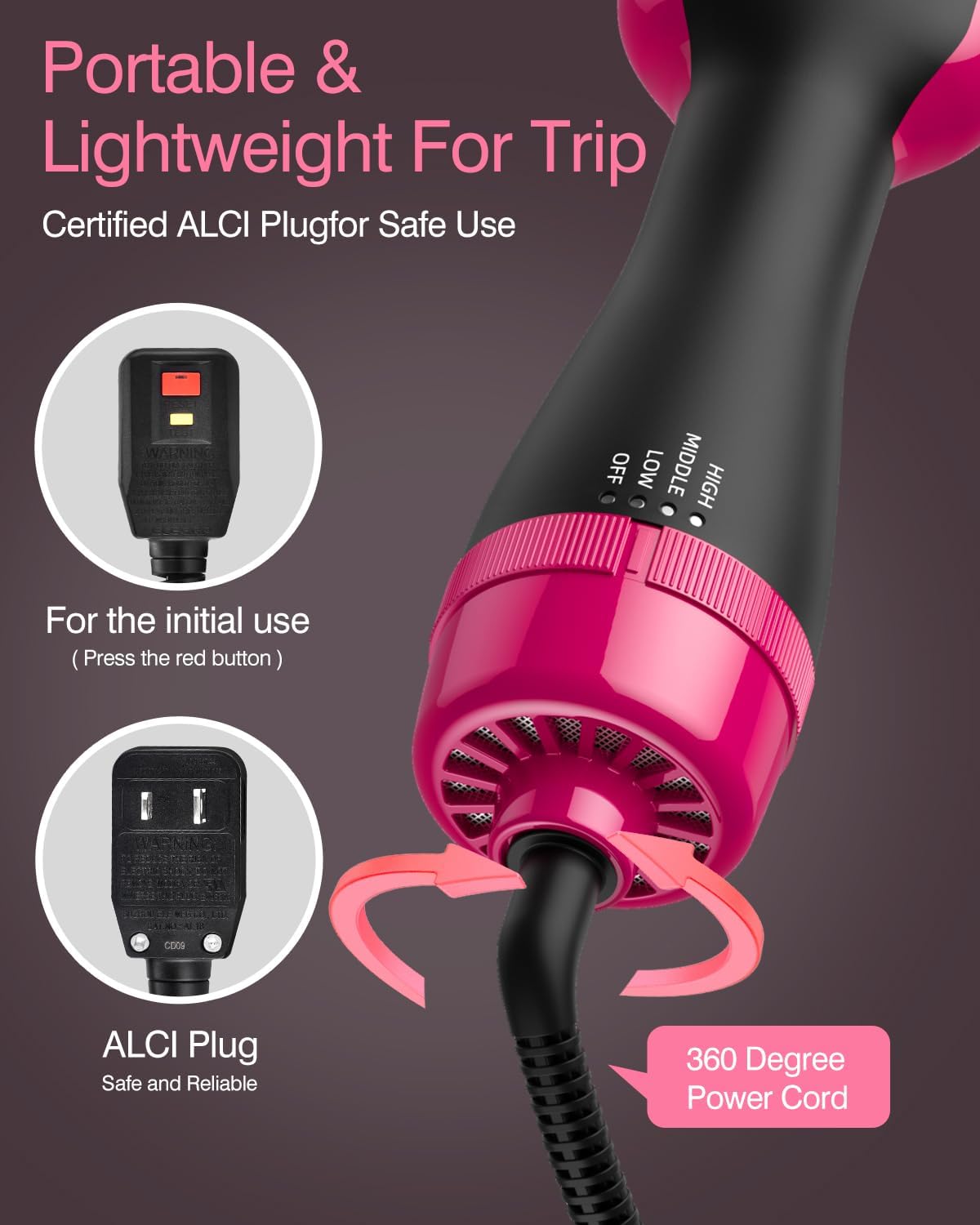 【Promotion】Hair Dryer Blow Dryer Brush, Hair Dryer and Styler Volumizer, Hot Air Brush for Straightening, Curling, Drying, Salon, One Step Styling Tools Pink