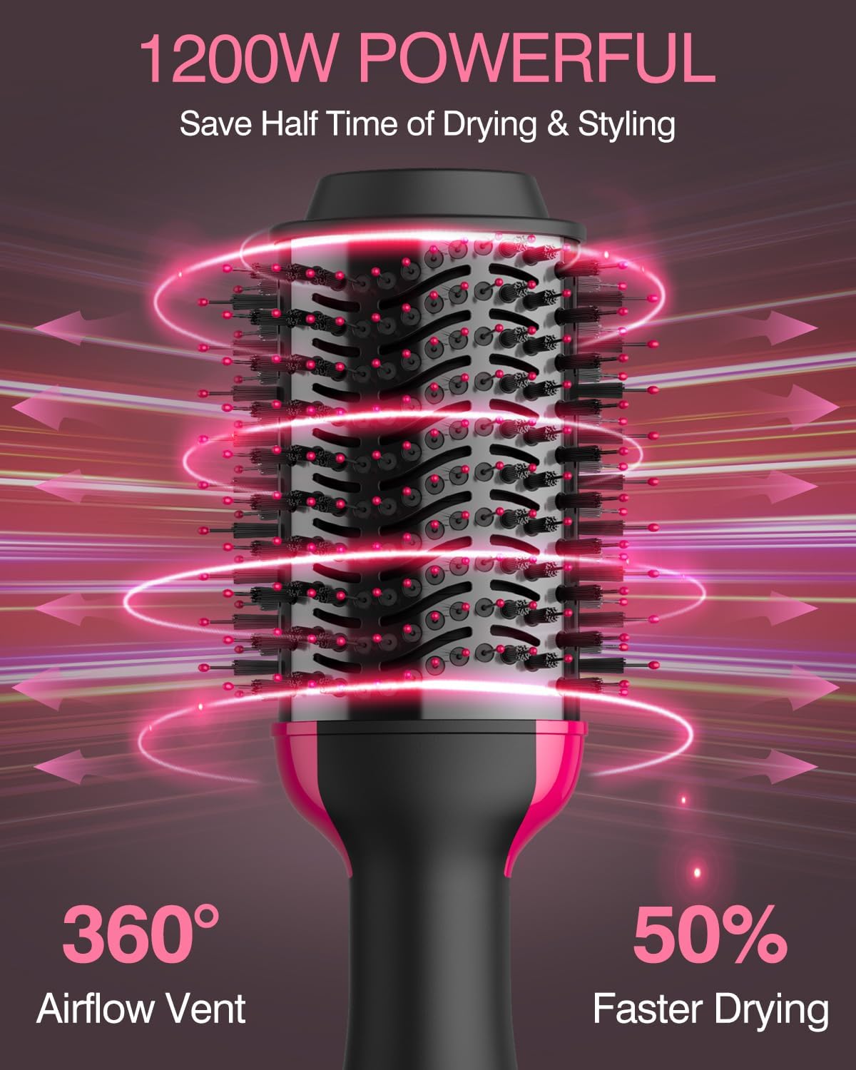 【Promotion】Hair Dryer Blow Dryer Brush, Hair Dryer and Styler Volumizer, Hot Air Brush for Straightening, Curling, Drying, Salon, One Step Styling Tools Pink