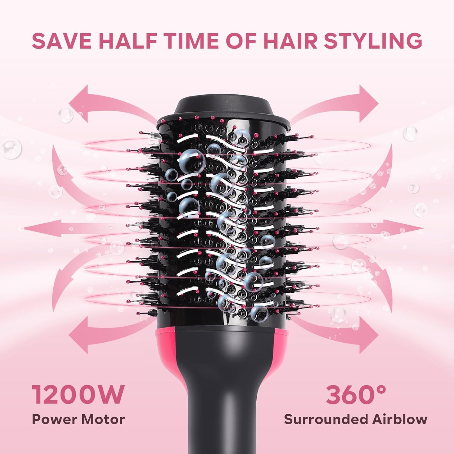 【Promotion】Hair Dryer Blow Dryer Brush, Hair Dryer and Styler Volumizer, Hot Air Brush for Straightening, Curling, Drying, Salon, One Step Styling Tools Pink