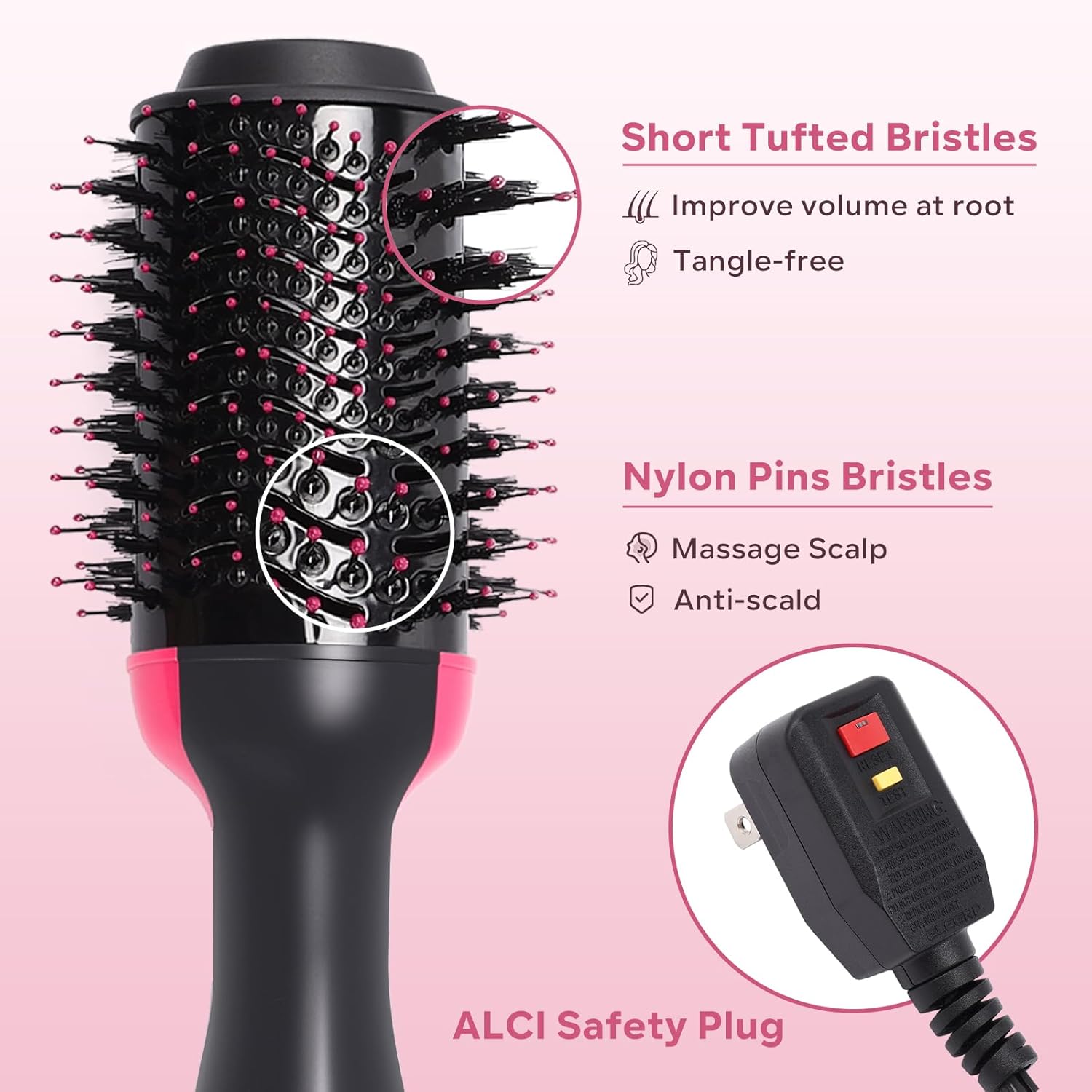 【Promotion】Hair Dryer Blow Dryer Brush, Hair Dryer and Styler Volumizer, Hot Air Brush for Straightening, Curling, Drying, Salon, One Step Styling Tools Pink