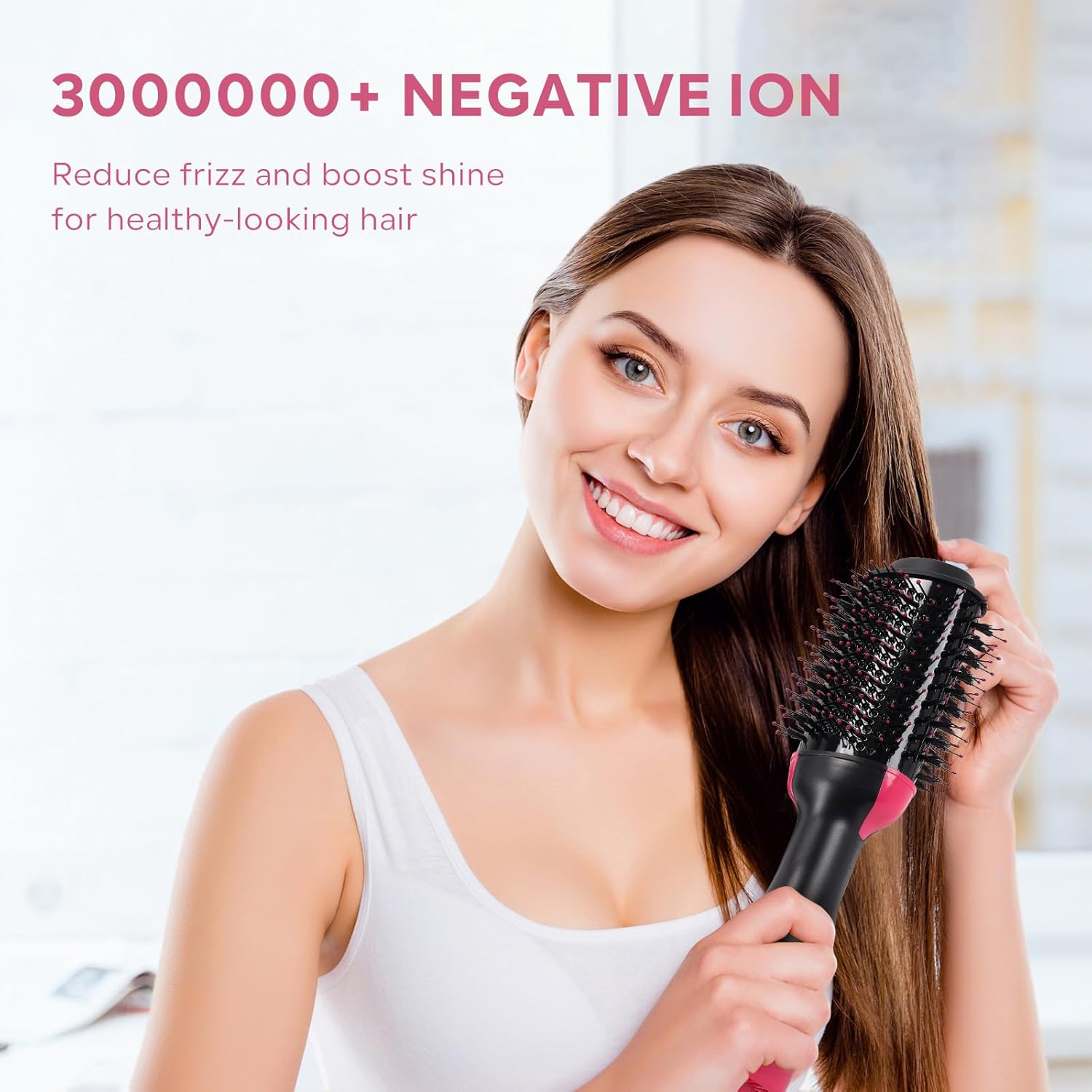 【Promotion】Hair Dryer Blow Dryer Brush, Hair Dryer and Styler Volumizer, Hot Air Brush for Straightening, Curling, Drying, Salon, One Step Styling Tools Pink