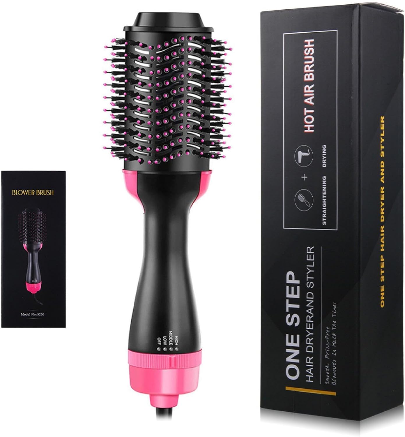 【Promotion】Hair Dryer Blow Dryer Brush, Hair Dryer and Styler Volumizer, Hot Air Brush for Straightening, Curling, Drying, Salon, One Step Styling Tools Pink