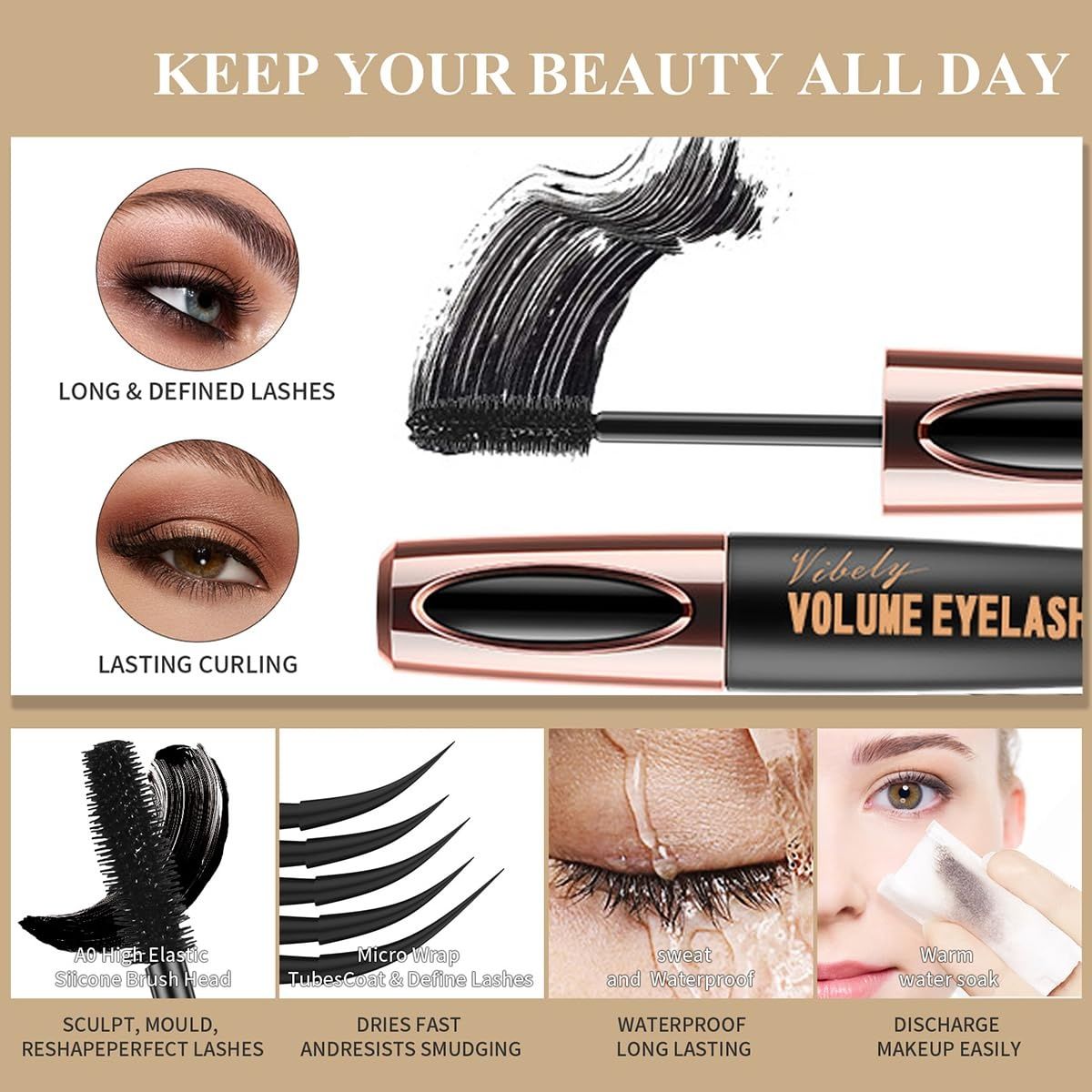 【Promotion】4D Silk Fiber Lash Mascara Waterproof - Birthday Mother's Day Gifts for Women, Natural Long Lasting Mascara Black Volume and Length, Thickening Lengthening No Clumping