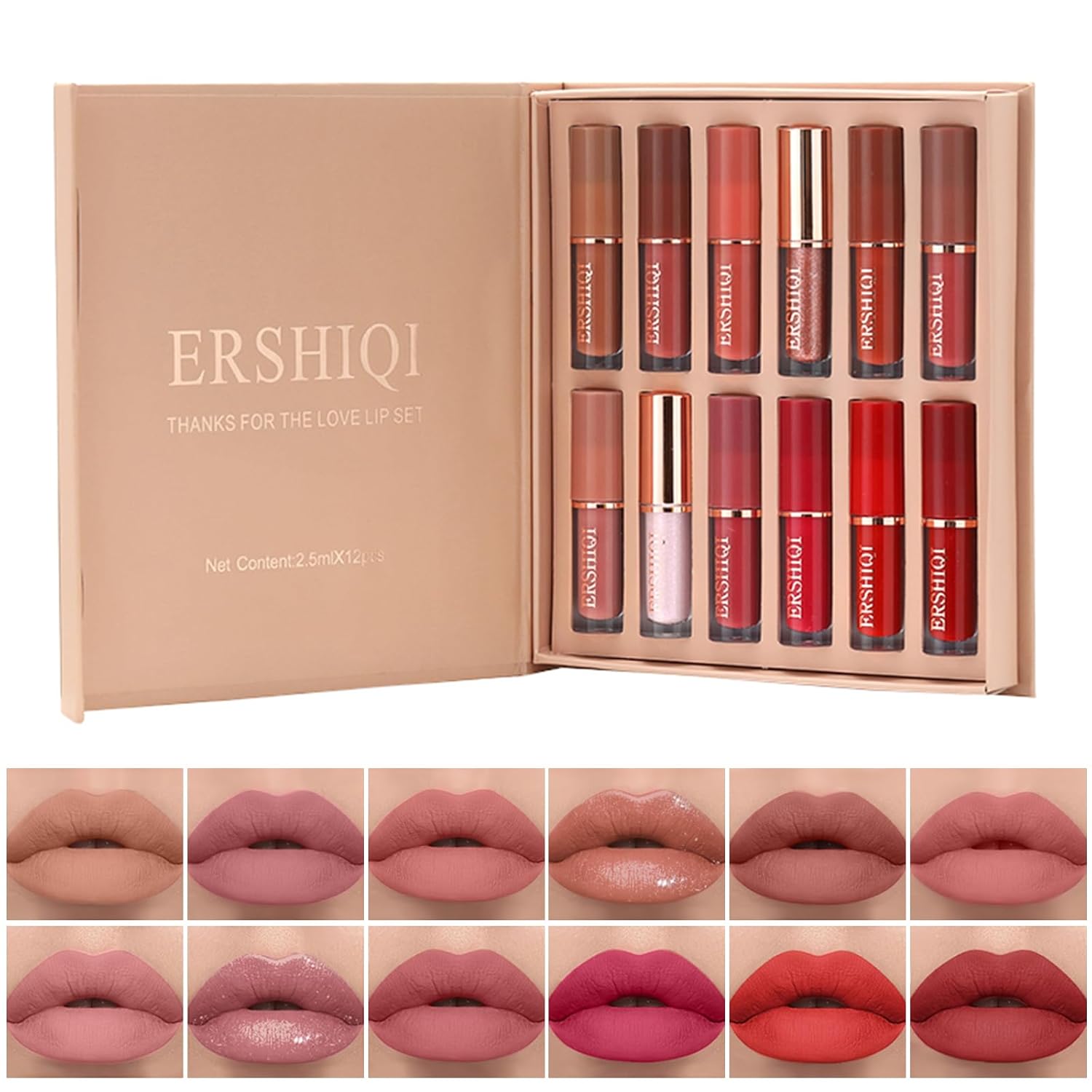 【Promotion】12Pcs Nude Matte Liquid Lipstick Set, Waterproof Long Lasting Non-Stick Cup 12 Colors Nude Lipstick 24 Hour Not Fade Matte Lipstick Professional Lip Gloss Makeup Gift Sets for Women