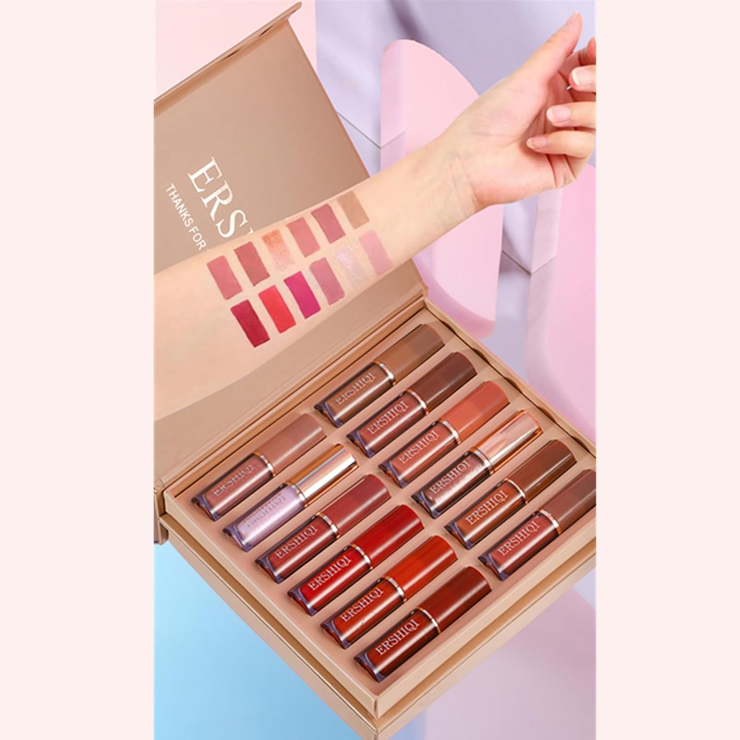 【Promotion】12Pcs Nude Matte Liquid Lipstick Set, Waterproof Long Lasting Non-Stick Cup 12 Colors Nude Lipstick 24 Hour Not Fade Matte Lipstick Professional Lip Gloss Makeup Gift Sets for Women