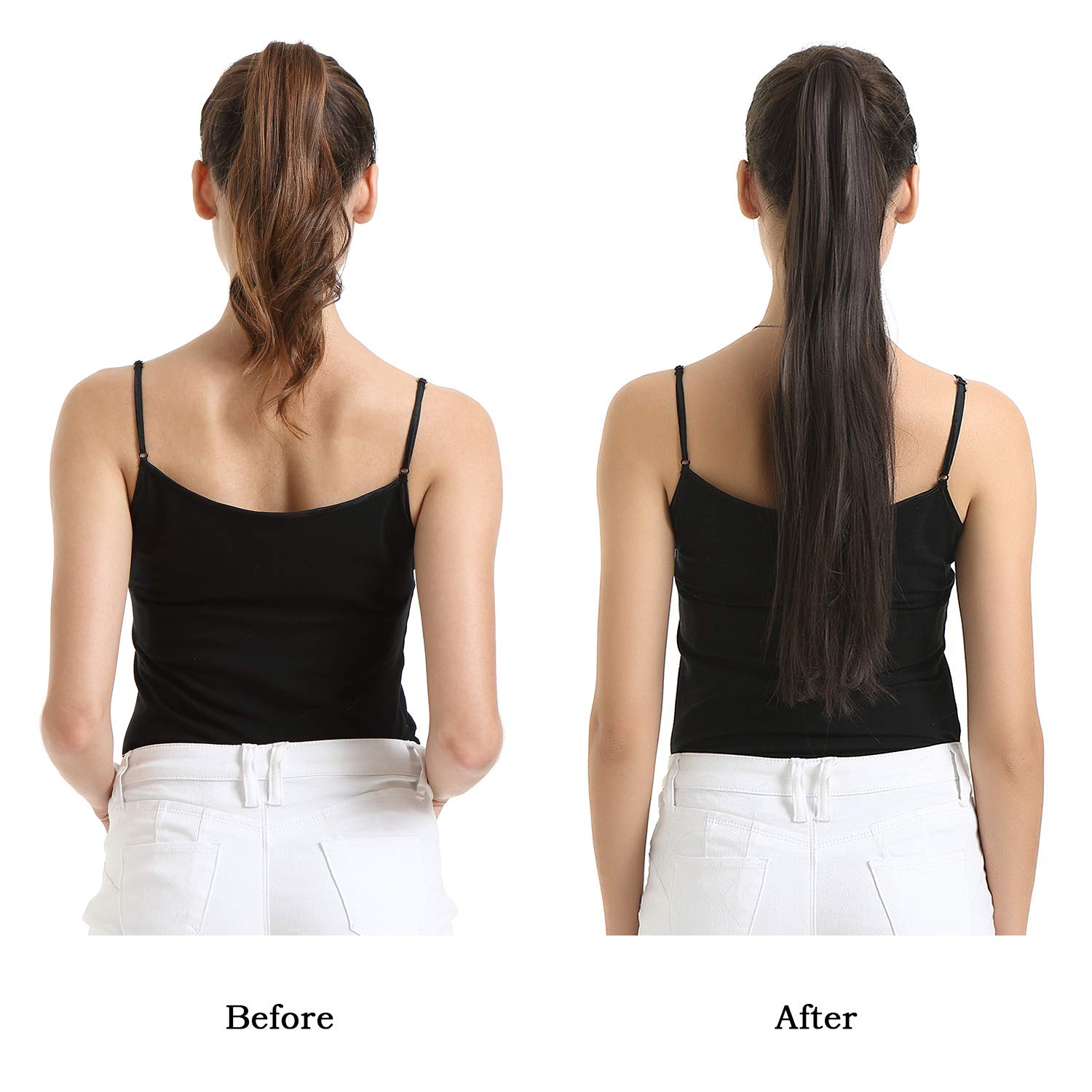 【Promotion】Straight Wrap Ponytail Extension - 24inch Long Straight Wrap Around Ponytail for Women, Synthetic Clip in Ponytails Hair Extensions Brown Pony Tails Hairpieces