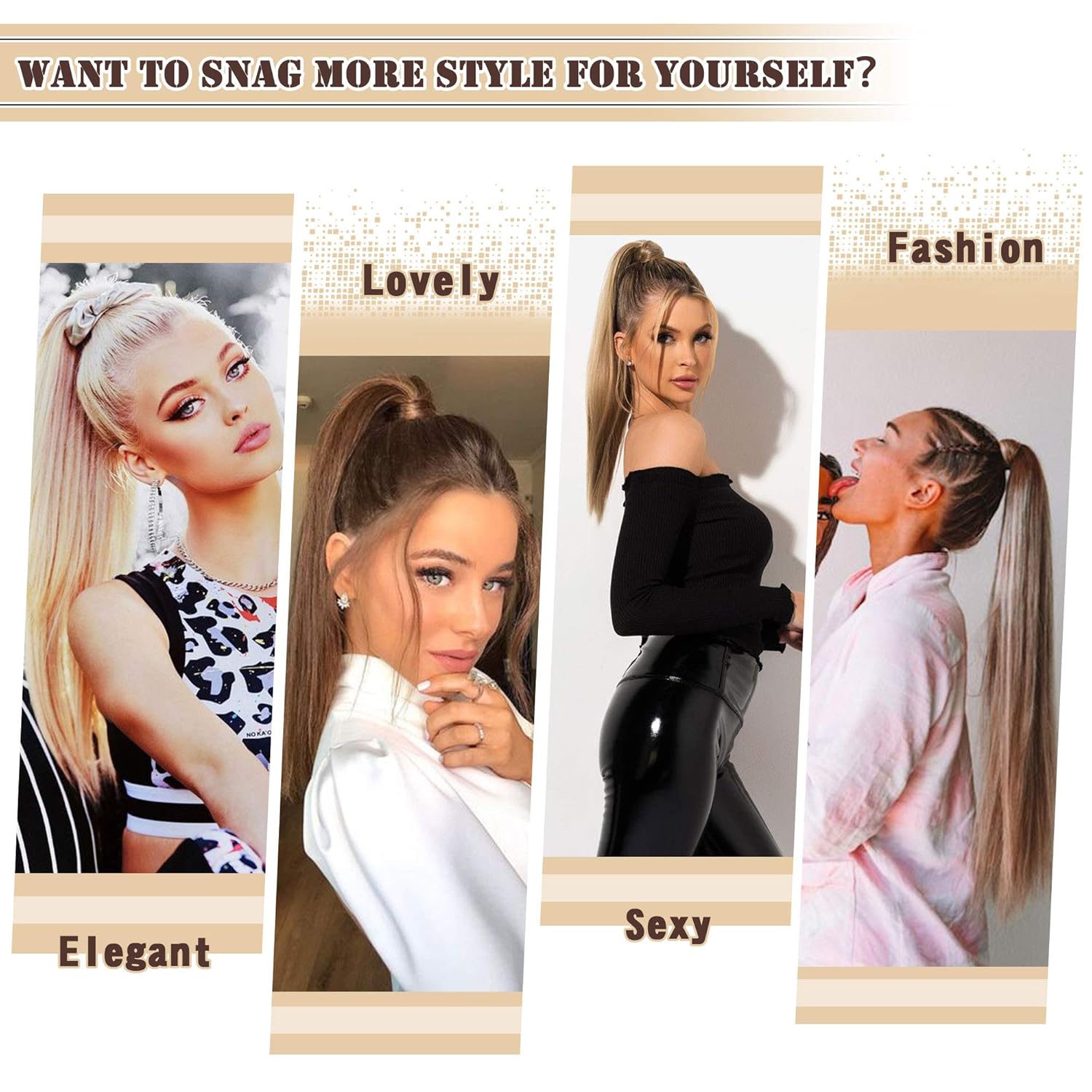 【Promotion】Straight Wrap Ponytail Extension - 24inch Long Straight Wrap Around Ponytail for Women, Synthetic Clip in Ponytails Hair Extensions Brown Pony Tails Hairpieces