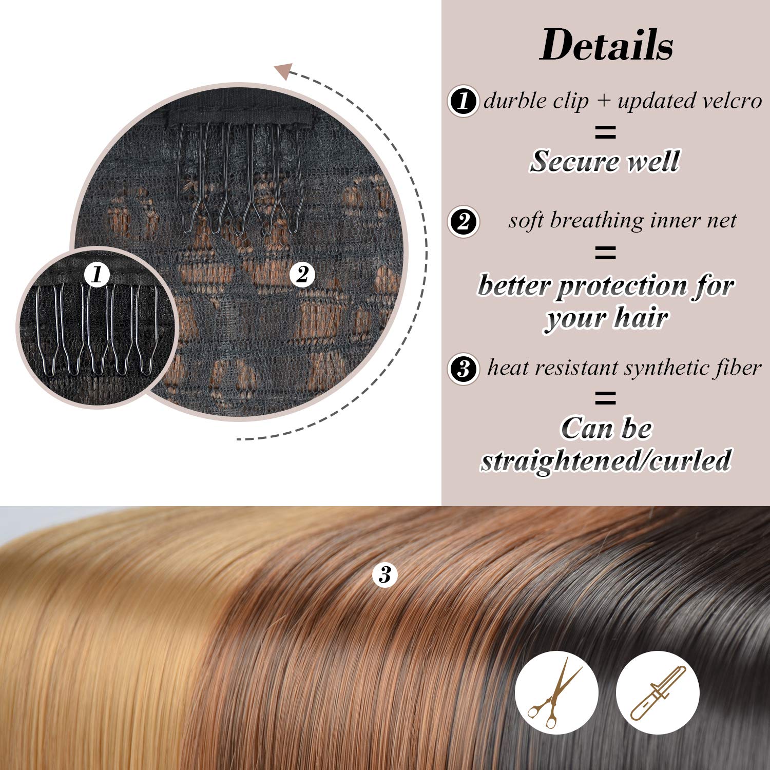 【Promotion】Straight Wrap Ponytail Extension - 24inch Long Straight Wrap Around Ponytail for Women, Synthetic Clip in Ponytails Hair Extensions Brown Pony Tails Hairpieces