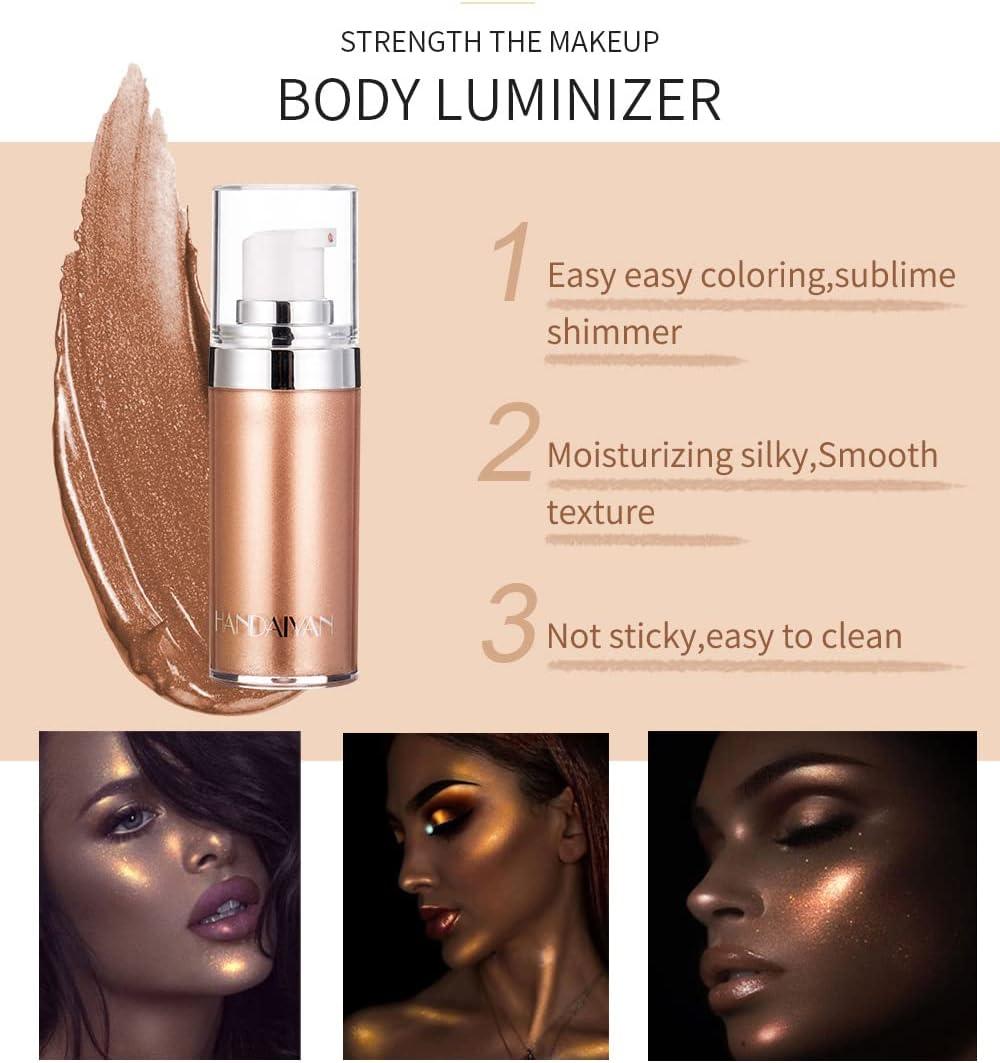 【Promotion】Face Body Shimmer Body Cream Liquid Body Highlighter Long-lasting Shine Brighten Glitter Shimmering Body Cream for All Skin Types