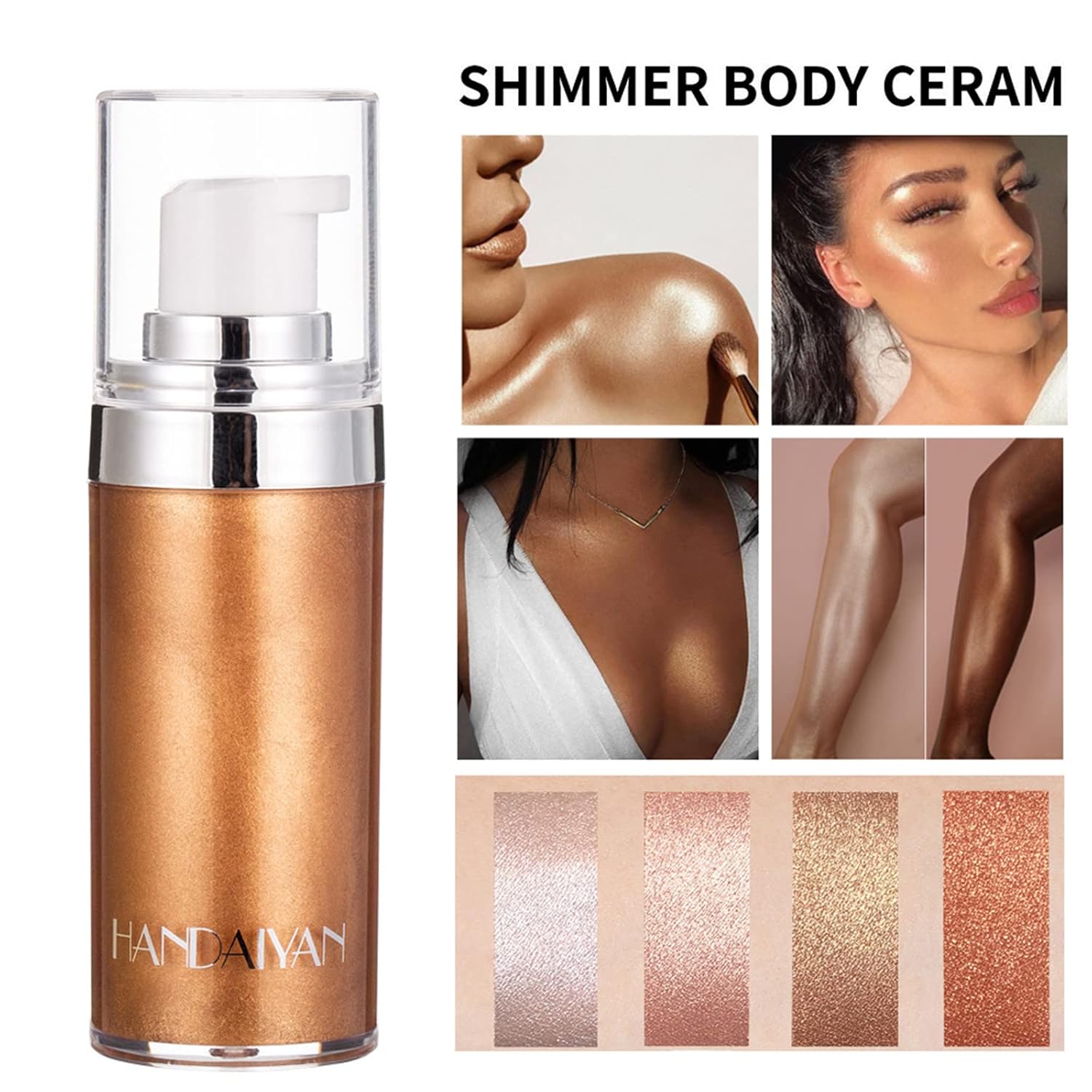 【Promotion】Face Body Shimmer Body Cream Liquid Body Highlighter Long-lasting Shine Brighten Glitter Shimmering Body Cream for All Skin Types