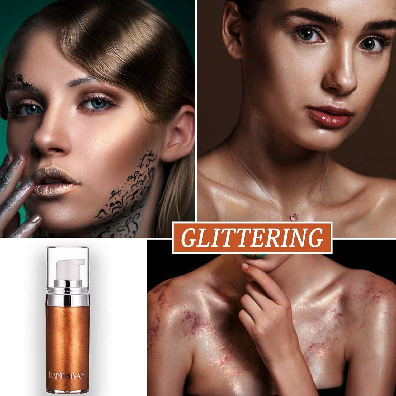 【Promotion】Face Body Shimmer Body Cream Liquid Body Highlighter Long-lasting Shine Brighten Glitter Shimmering Body Cream for All Skin Types