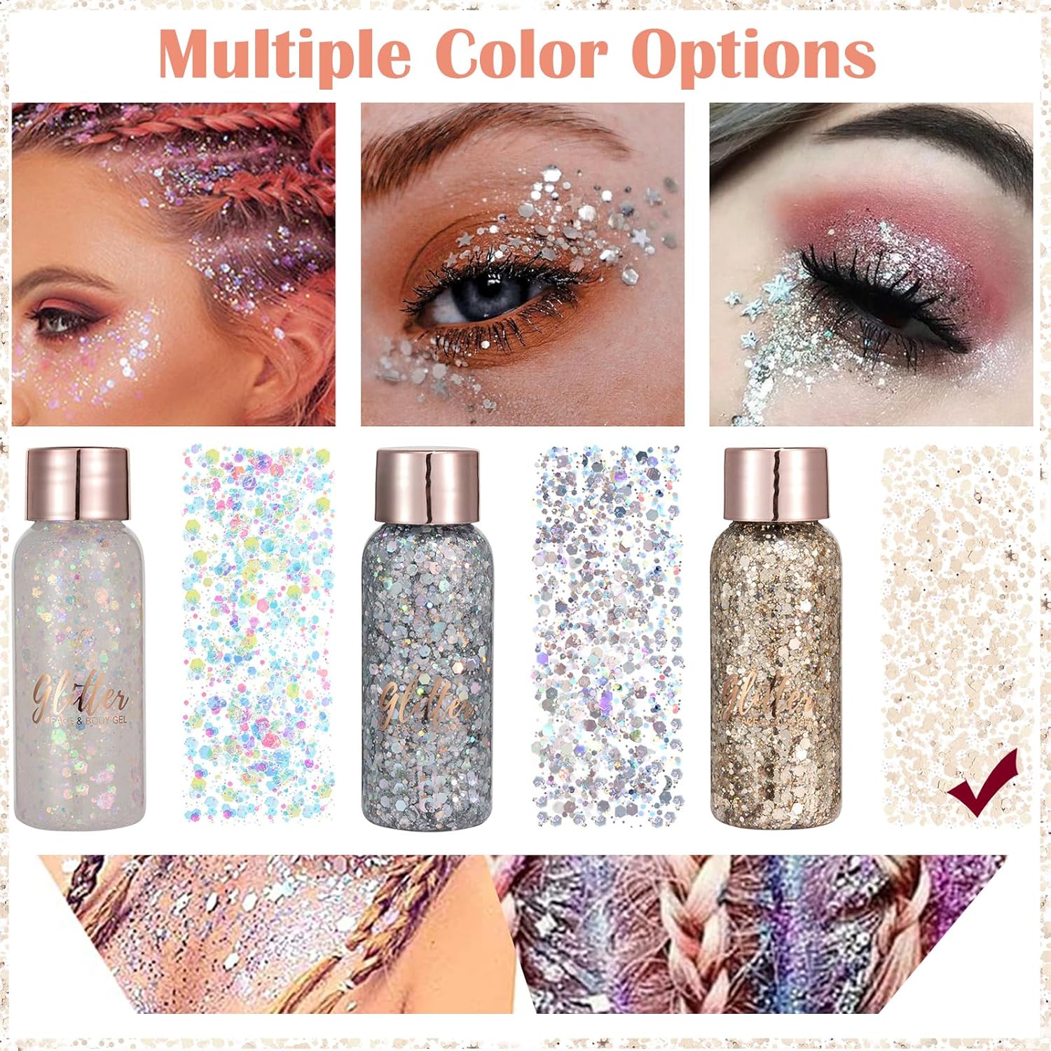 【Promotion】Mermaid Sequins Body Glitter Gel, Make Up Long Lasting Glitter for Body Face Hair Eyeshadow, Music Festival Party Carnival Long Lasting Face Glitter, No Glue Needed and Easy to Remove