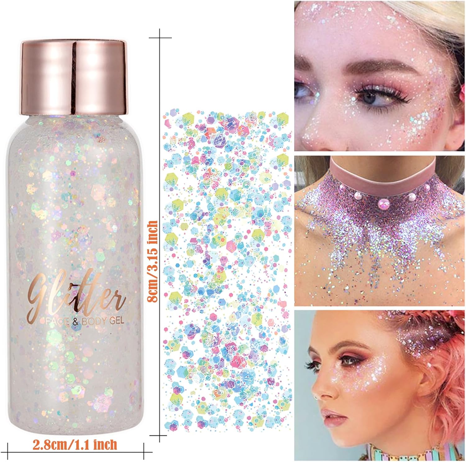 【Promotion】Mermaid Sequins Body Glitter Gel, Make Up Long Lasting Glitter for Body Face Hair Eyeshadow, Music Festival Party Carnival Long Lasting Face Glitter, No Glue Needed and Easy to Remove