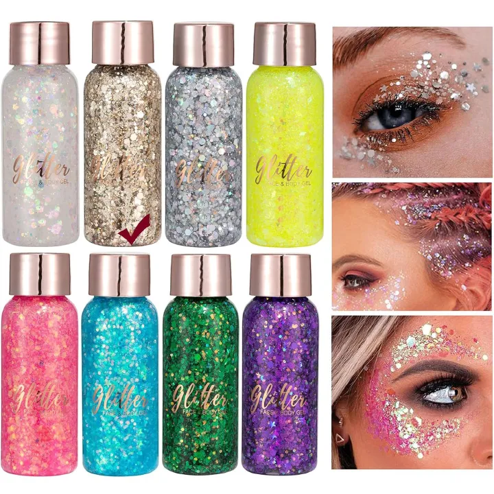 【Promotion】Mermaid Sequins Body Glitter Gel, Make Up Long Lasting Glitter for Body Face Hair Eyeshadow, Music Festival Party Carnival Long Lasting Face Glitter, No Glue Needed and Easy to Remove