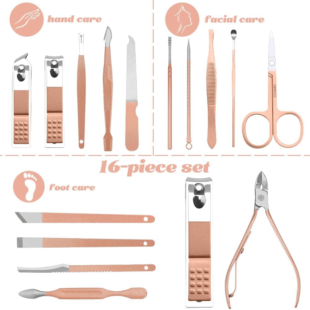 【Promotion】Manicure Set 16/18 Pieces Nail Care Set, Pedicure Care Set Women Men Nail Clippers Set Stainless Steel Nail Set Nail Care Beauty Kit Portable for Travel
