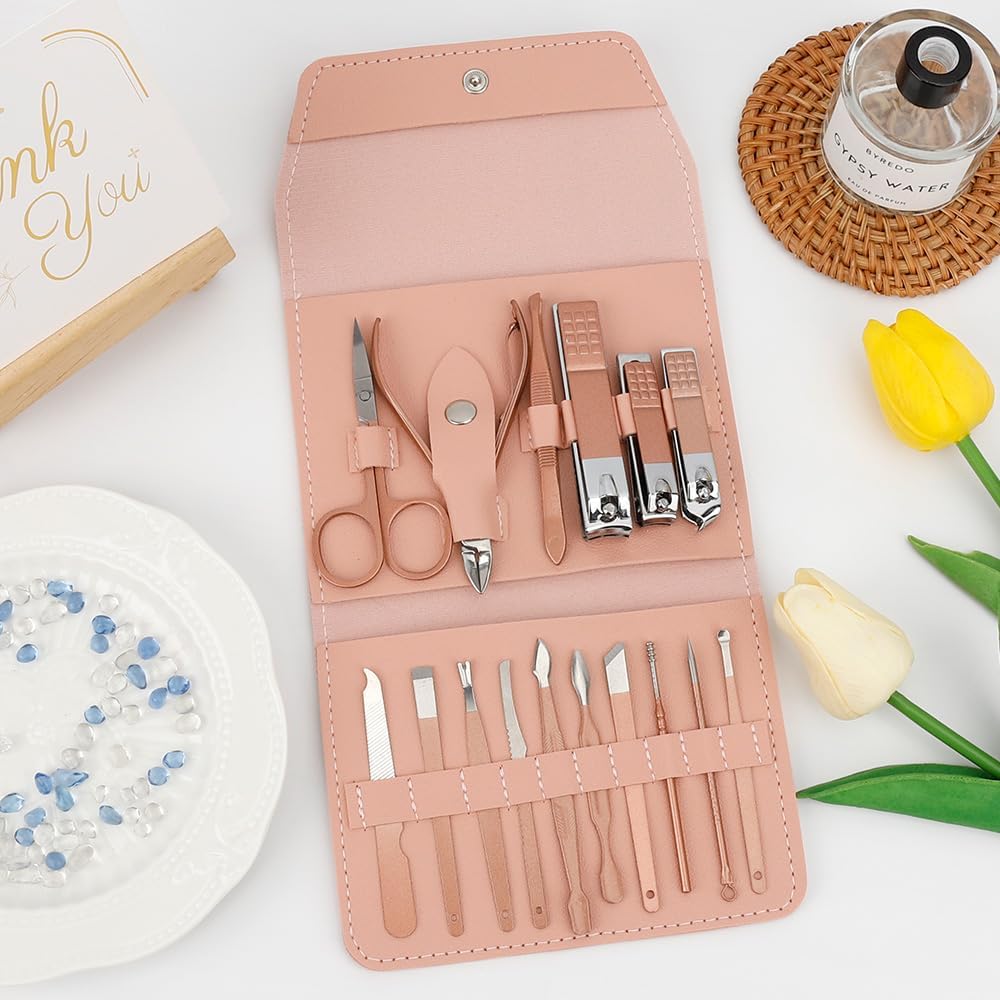 【Promotion】Manicure Set 16/18 Pieces Nail Care Set, Pedicure Care Set Women Men Nail Clippers Set Stainless Steel Nail Set Nail Care Beauty Kit Portable for Travel