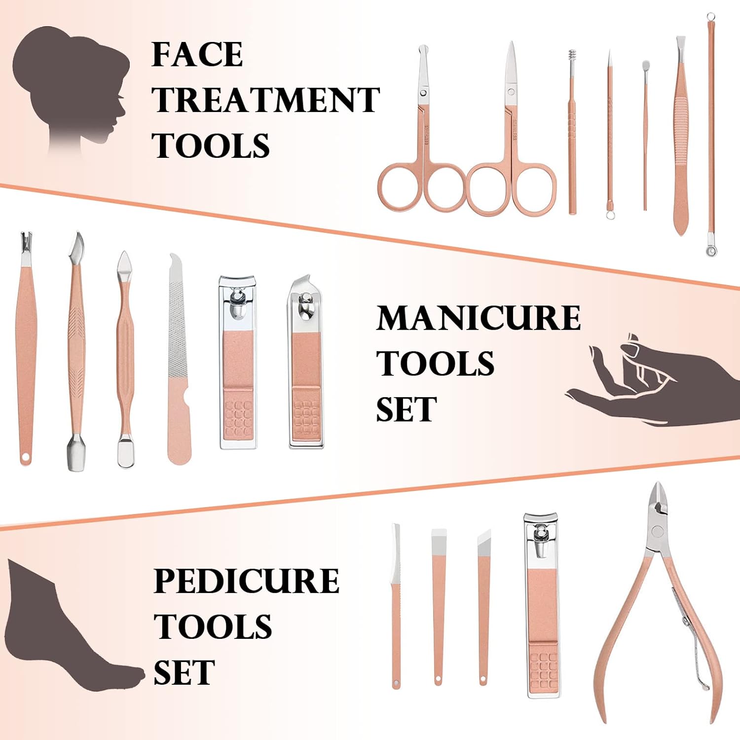 【Promotion】Manicure Set 16/18 Pieces Nail Care Set, Pedicure Care Set Women Men Nail Clippers Set Stainless Steel Nail Set Nail Care Beauty Kit Portable for Travel