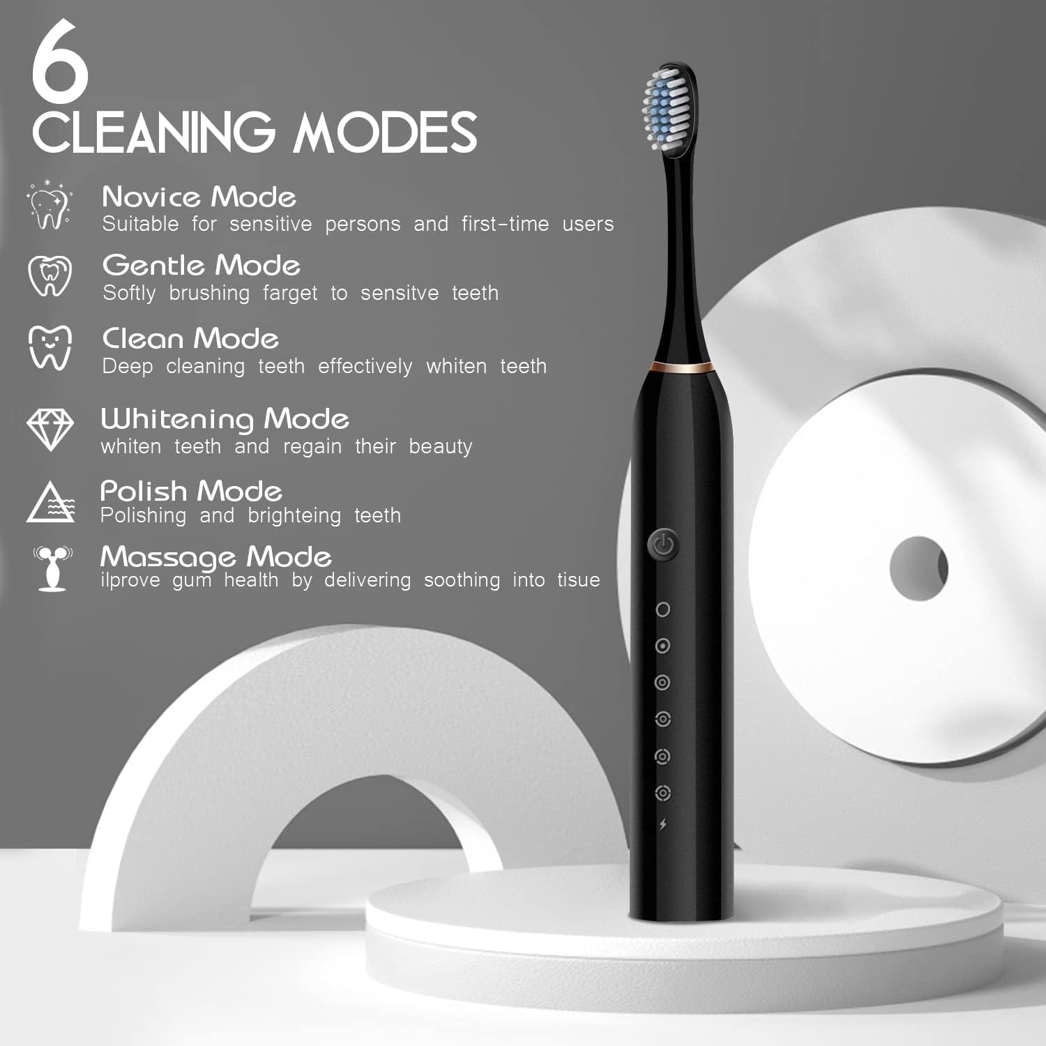 【Promotion】Sonic Electric Toothbrush, Rechargeable Power Toothbrush, 2 Minutes Smart Timer, with 4 Brush Heads 6 Cleaning Modes IPX7 Waterproof Cleaning Toothbrushes for Adults