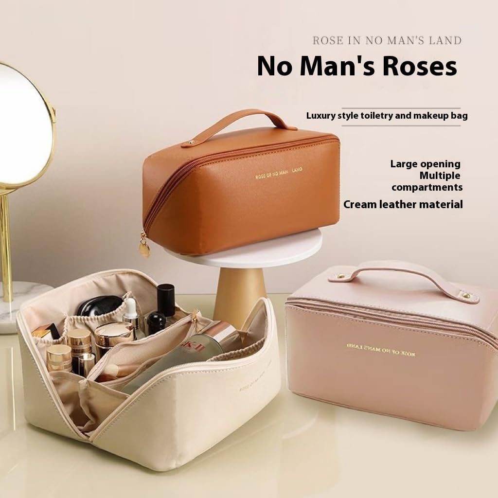 【Clearance Sale】Travel Makeup Bag,Large Capacity Cosmetic Bags For Women,Waterproof Portable Pouch Open Flat Toiletry Bag Make Up Organizer With Divider And Handle