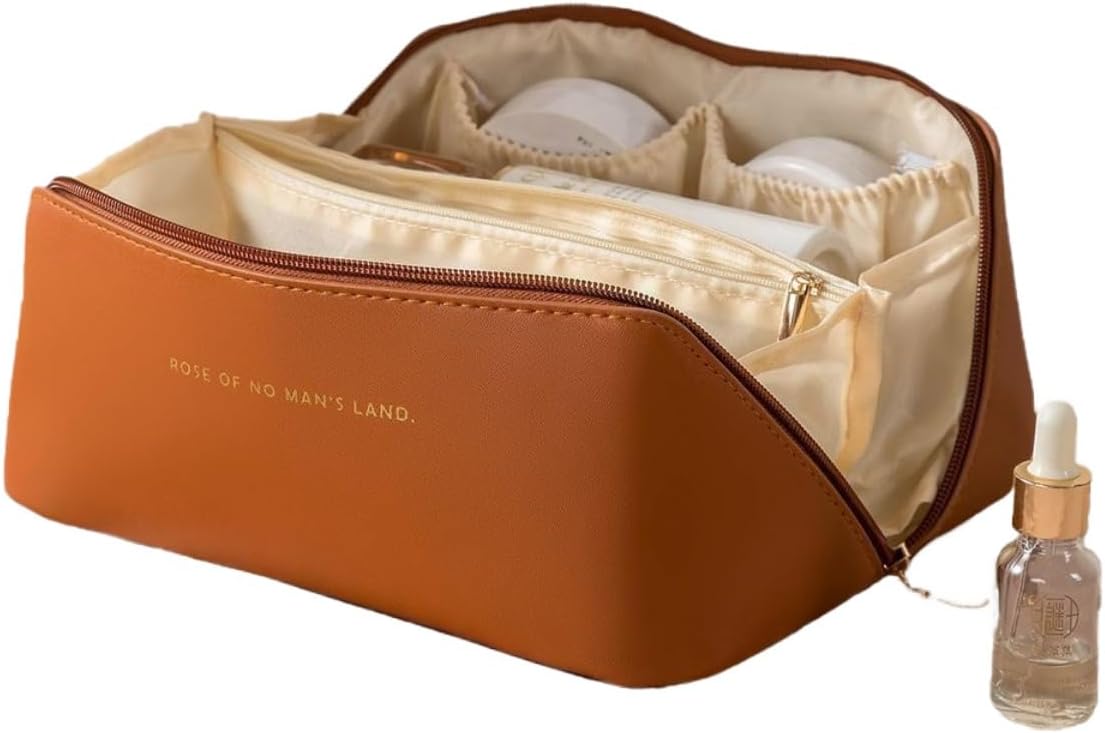 【Clearance Sale】Travel Makeup Bag,Large Capacity Cosmetic Bags For Women,Waterproof Portable Pouch Open Flat Toiletry Bag Make Up Organizer With Divider And Handle