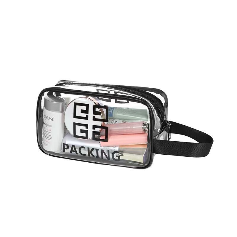 【Clearance Sale】Clear Travel Toiletries Bag, 3 in 1 Wash & Makeup Bags with Zippers Travel Accessories Portable PVC Travel Wash Bags Waterproof Cosmetic Makeup Bags for Women and Men (Black) - 3Pcs