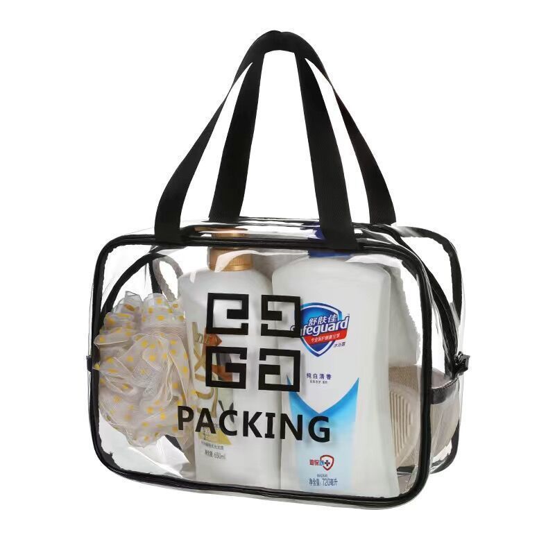 【Clearance Sale】Clear Travel Toiletries Bag, 3 in 1 Wash & Makeup Bags with Zippers Travel Accessories Portable PVC Travel Wash Bags Waterproof Cosmetic Makeup Bags for Women and Men (Black) - 3Pcs