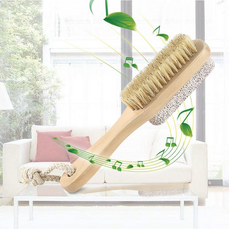 Foot Scrub Brush with Natural Pumice Stone – Wooden Body Brush for Exfoliating Dead Skin, Callus & Hard Skin Remover, Pedicure Tool, Shower & Bath Brush for Men and Women