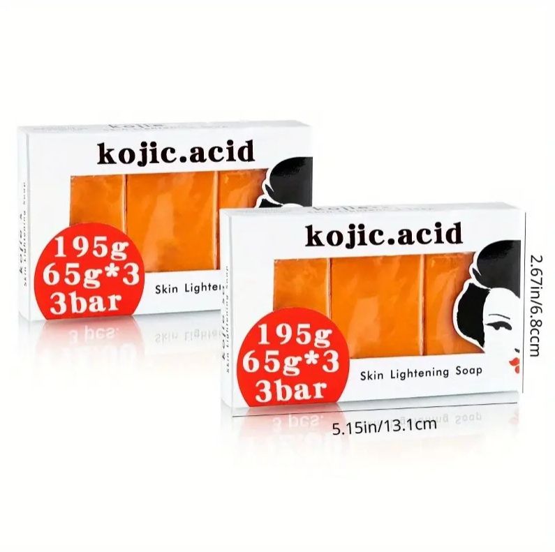 Kojic Acid Skin Brightening Soap 3Pcs * 65g, Facial Soap, Solid Soap Bar For Effectively Removing Acne Spots, And Used For Deeply Cleaning Face And Body Skin