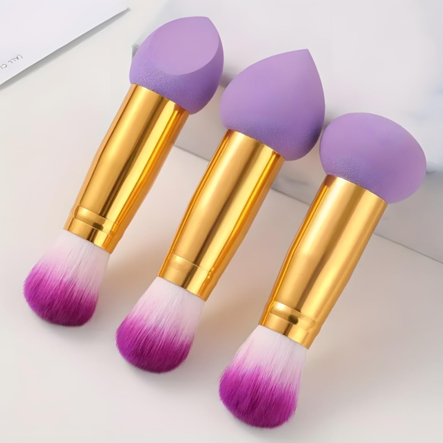 【Clearance Sale】3 Pcs Foundation Sponge Powder Puff, Double Ended Makeup Sponge Brush Two in One Multi Function Foundation Sponge Brush,with Handles, Dry-Wet Separation, with 3 Sponge Shapes