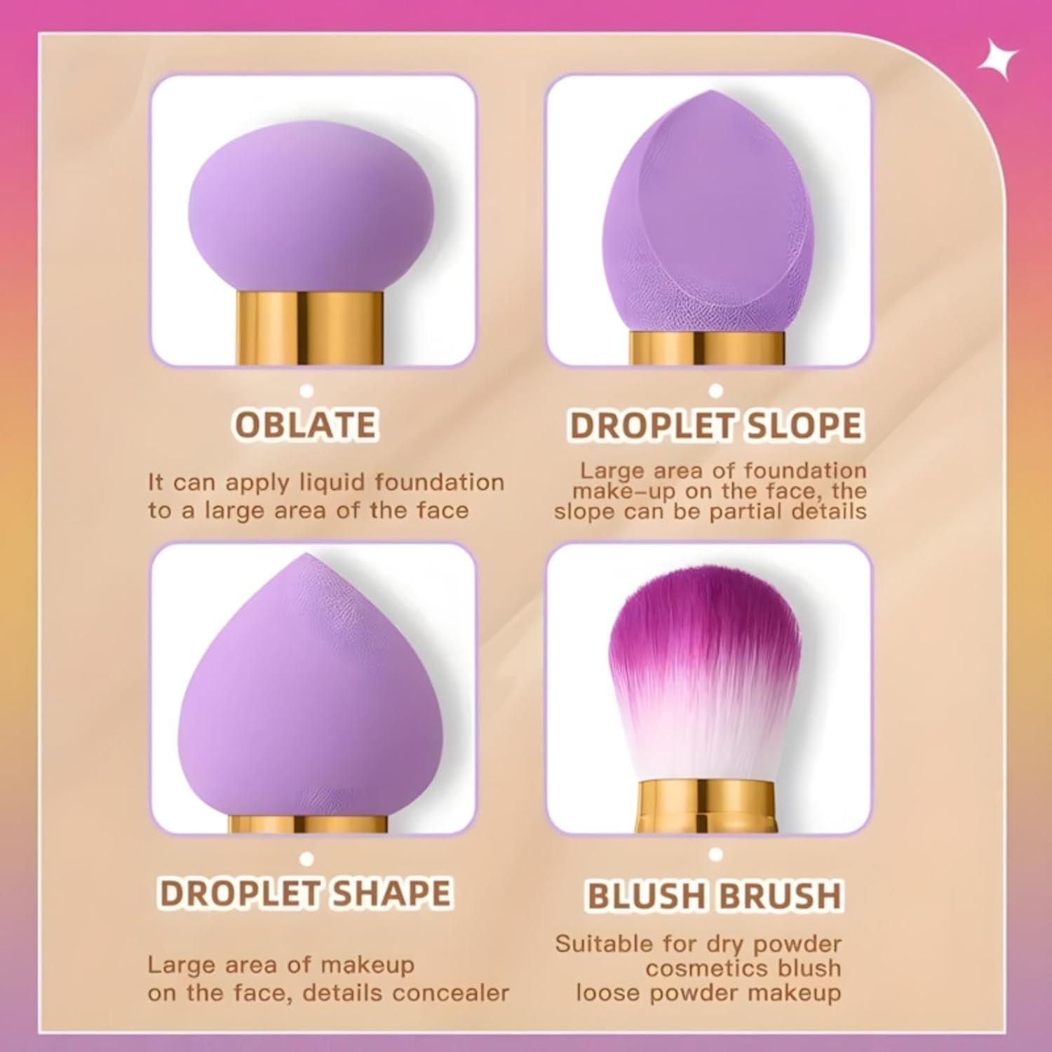 【Clearance Sale】3 Pcs Foundation Sponge Powder Puff, Double Ended Makeup Sponge Brush Two in One Multi Function Foundation Sponge Brush,with Handles, Dry-Wet Separation, with 3 Sponge Shapes