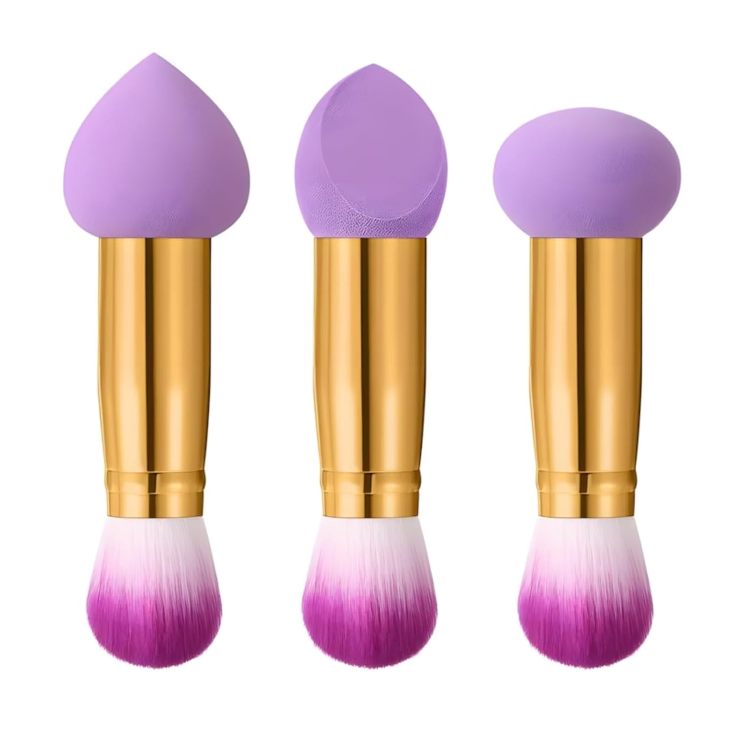【Clearance Sale】3 Pcs Foundation Sponge Powder Puff, Double Ended Makeup Sponge Brush Two in One Multi Function Foundation Sponge Brush,with Handles, Dry-Wet Separation, with 3 Sponge Shapes