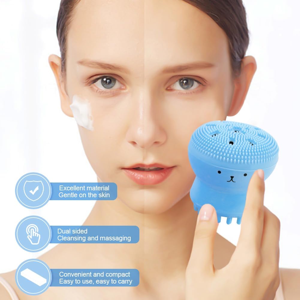 【Clearance Sale】Facial Cleansing Brush Silicone Handheld Face Brush and Massager Cute Small Octopus Face Scrubber for Deep Cleaning Gentle Exfoliating Skin Massage