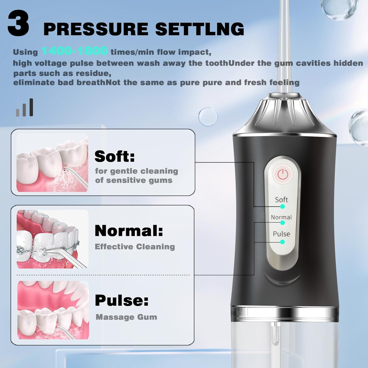 Electric Water Flosser Cordless for Teeth 3 Modes 4 Jet Tips Cleaning and Flossing Water Dental Portable Floss Irrigator Oral Water Flossed Rechargeable Tonsil Stone Travel Adults