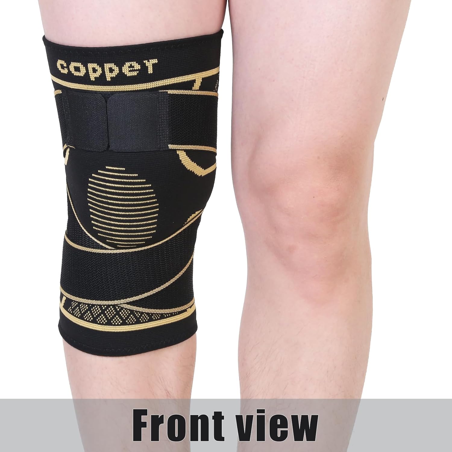 1pc Copper Knee Brace with Strap - Black Compression Sleeve for Stability, Nylon Blend, Modern Design, Strapfast Closure, Comfortable & Durable, Ideal for Daily Activities