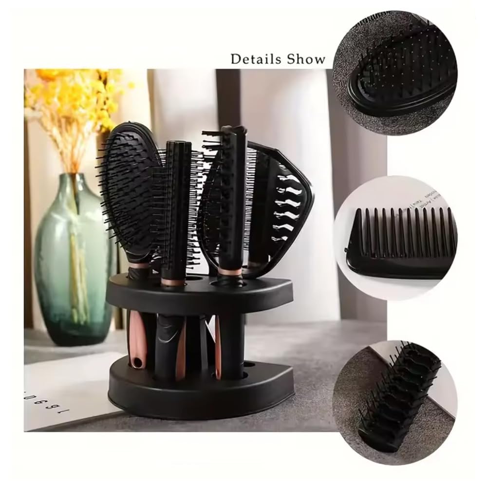 【Clearance Sale】5Pcs Hair Comb Brush Set with Mirror Hairbrush Holder Professional Massage Combs Cosmetics Hair Styling Tools Sets for Women Ladies Adults Kids