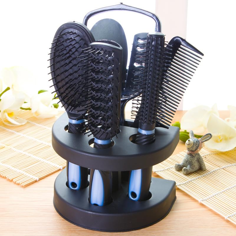 【Clearance Sale】5Pcs Hair Comb Brush Set with Mirror Hairbrush Holder Professional Massage Combs Cosmetics Hair Styling Tools Sets for Women Ladies Adults Kids